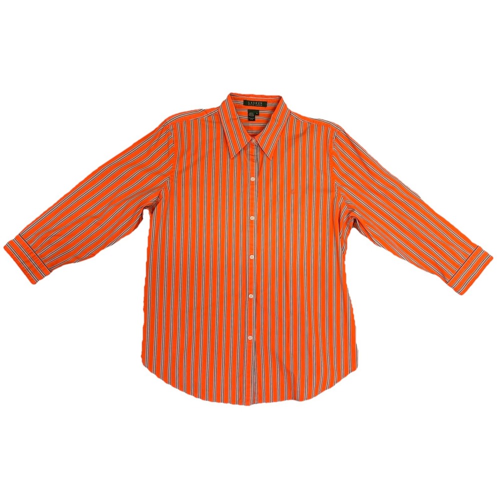 Lauren Ralph Lauren XL Orange Luxury Stripe Shirt Blouse Top 3/4 Sleeves NEW